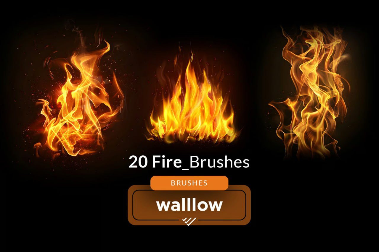 Realistic fire and flames - 20 photoshop brushes preview