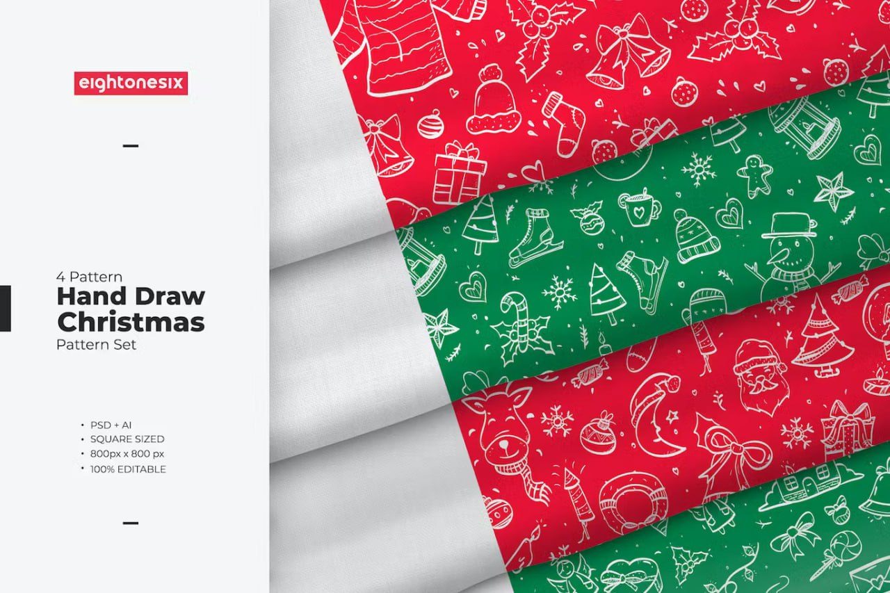 Hand Drawn Christmas pattern collection preview