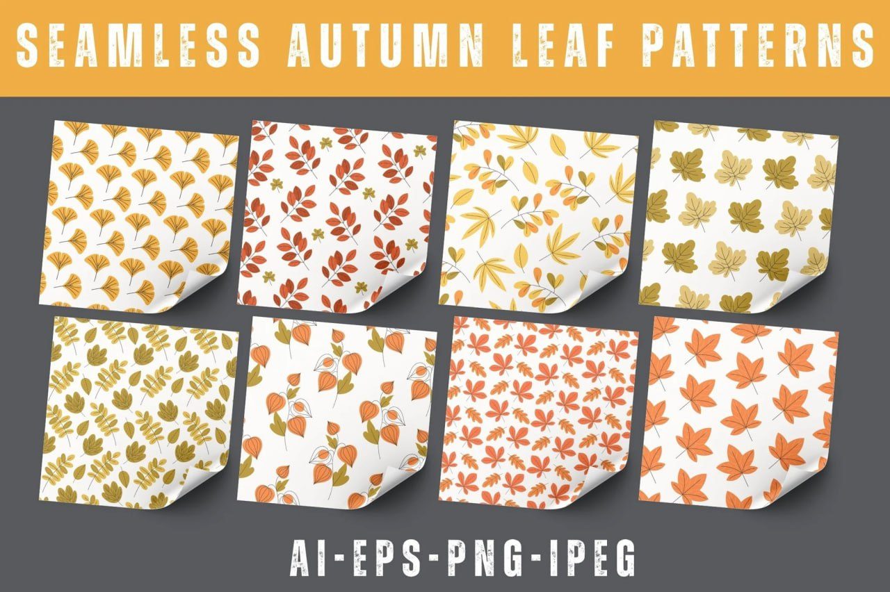 Seamless Autumn Leaf Patterns in Flat Style