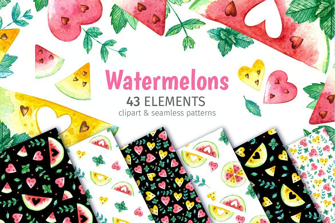 Watermelons Clipart & Seamless Patterns
